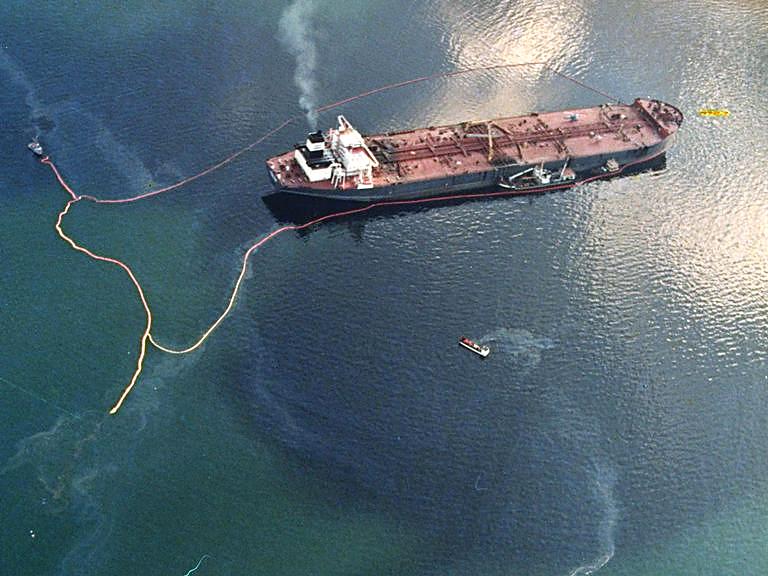 The Exxon Valdez gushed at least 11 million gallons of crude oil over 1,300 miles of unspoiled Alaskan coastline