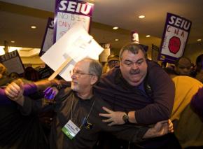 SEIU members organized by union officials try to break into the 2008 Labor Notes conference