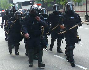 Packs of riot police roamed the streets of St. Paul during the Republican National Convention