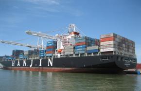 A cargo ship in the Port of Oakland