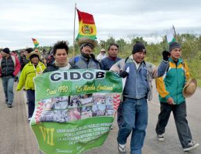 Participants in the Grand March organized by the Confederation of Eastern Bolivian Indigenous Peoples