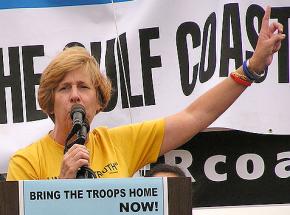 Cindy Sheehan speaks at an antiwar demonstration