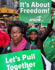 AFSCME workers on the march at a New York City protest