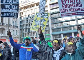 Antifascist protesters in the streets in Athens