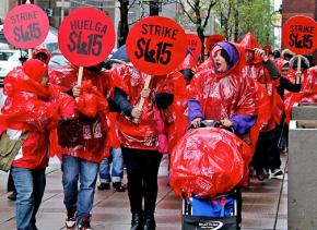 Marching through Chicago during a Fight for 15 day of action