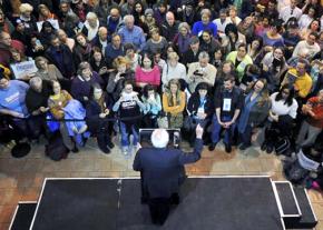 Bernie Sanders speaks to a big crowd in Iowa