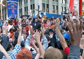 A transit workers speaks at an Occupy Wall Street general assembly in New York