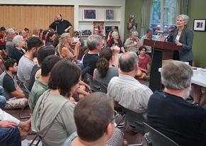 Dr. Jill Stein speaks to a packed audience in Burlington, Vermont