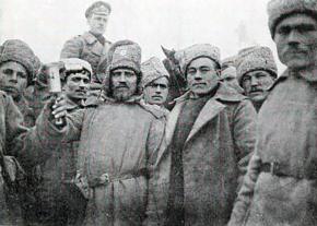 Russian infantrymen pose for a photographer during the First World War