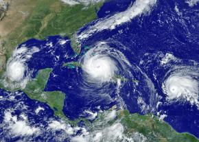 Hurricanes Katia (left), Irma (center) and Jose (right) all visible in a satellite image