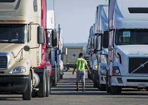 Semi trucks at a rest area in Texas