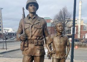A Korean War memorial in Worcester, Massachusetts, depicts U.S. troops as saviors