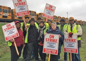 Striking school bus drivers on the picket line in Seattle