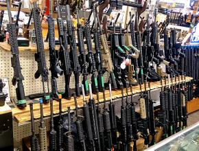 Assault rifles displayed for sale in Salt Lake City, Utah