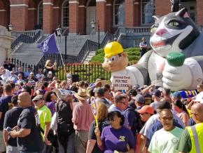 Locked-out National Grid workers and their supporters demonstrate in Boston