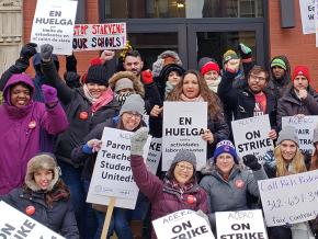Striking teachers on the picket line at an Acero charter school in Chicago