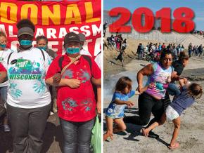 SW’s year-end review, left to right: A McDonald’s workers #MeToo strike; a migrant family flees tear gas