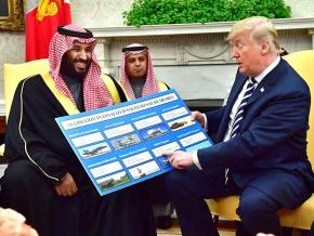 Donald Trump celebrates U.S.-Saudi arms deals with Crown Prince Mohammed bin Salman (left)